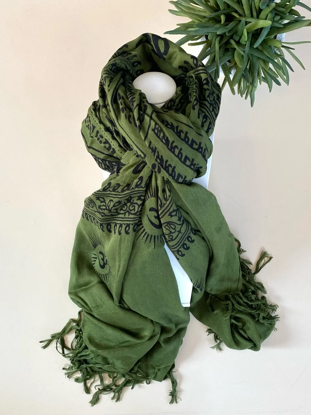 Indian Hindi Spiritual Meditation Shawl Wrap Scarf in Olive Green